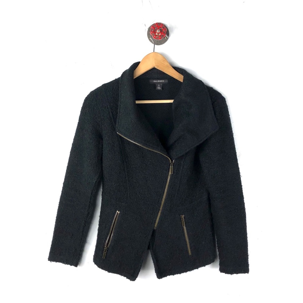 Halogen XS jacket Moto asymmetrical zipper texture